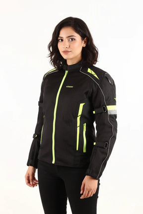 Lone Ranger Women Addon Pro Black Neon Green Level 2 Armored Motorcycle Riding Jacket