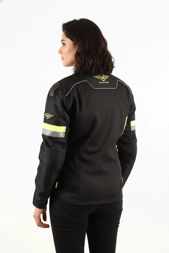 Lone Ranger Women Addon Pro Black Neon Green Level 2 Armored Motorcycle Riding Jacket