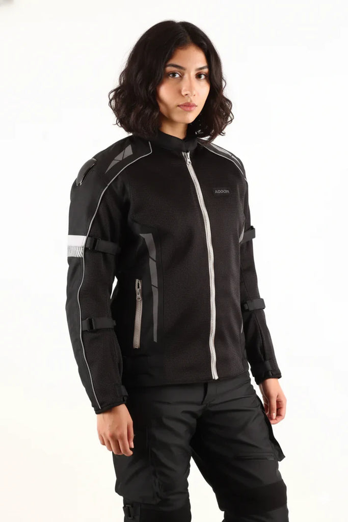 Lone Ranger Women Addon Pro Black Grey Level 2 Armored Motorcycle Riding Jacket