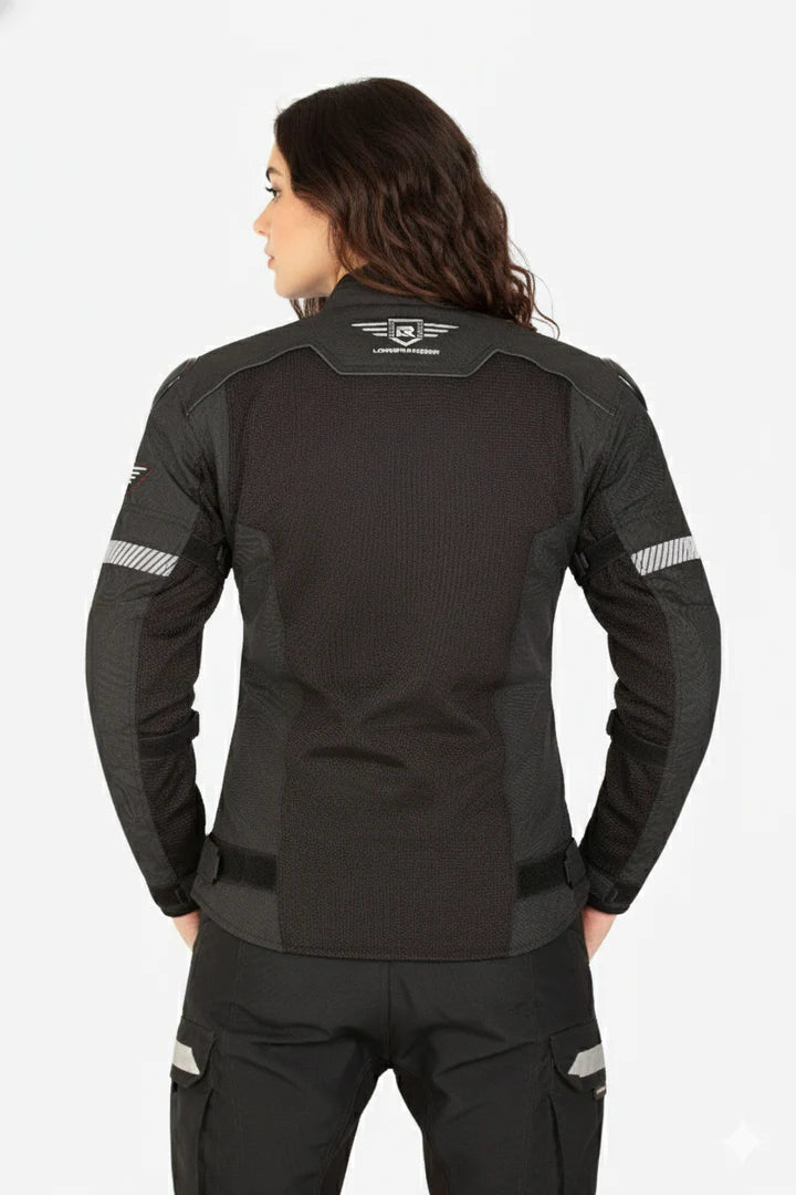 Lone Ranger Women Addon Pro Black Grey Level 2 Armored Motorcycle Riding Jacket