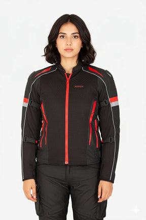 Lone Ranger Women Addon Pro Black Red Level 2 Armored Motorcycle Riding Jacket