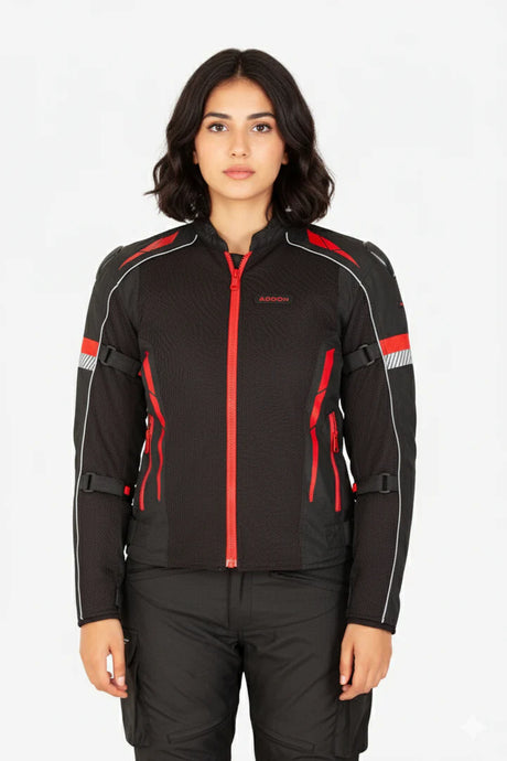 Lone Ranger Women Addon Pro Black Red Level 2 Armored Motorcycle Riding Jacket