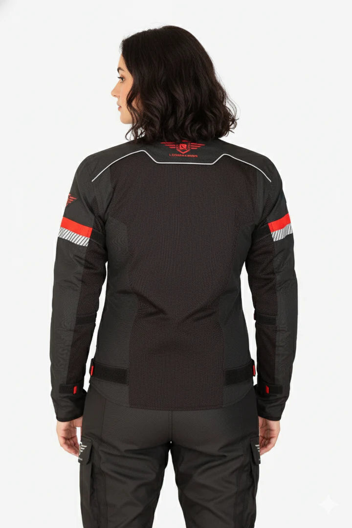 Lone Ranger Women Addon Pro Black Red Level 2 Armored Motorcycle Riding Jacket