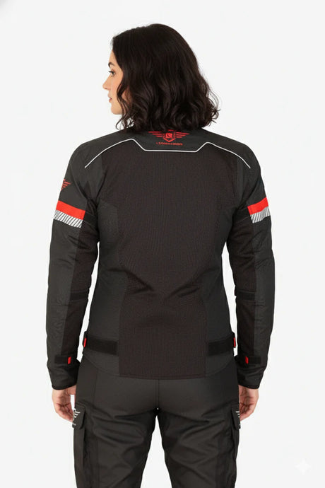 Lone Ranger Women Addon Pro Black Red Level 2 Armored Motorcycle Riding Jacket