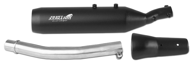 Silver Stallion Outlander exhaust for Royal Enfield Bear 650 available in silver matte black and brushed finish