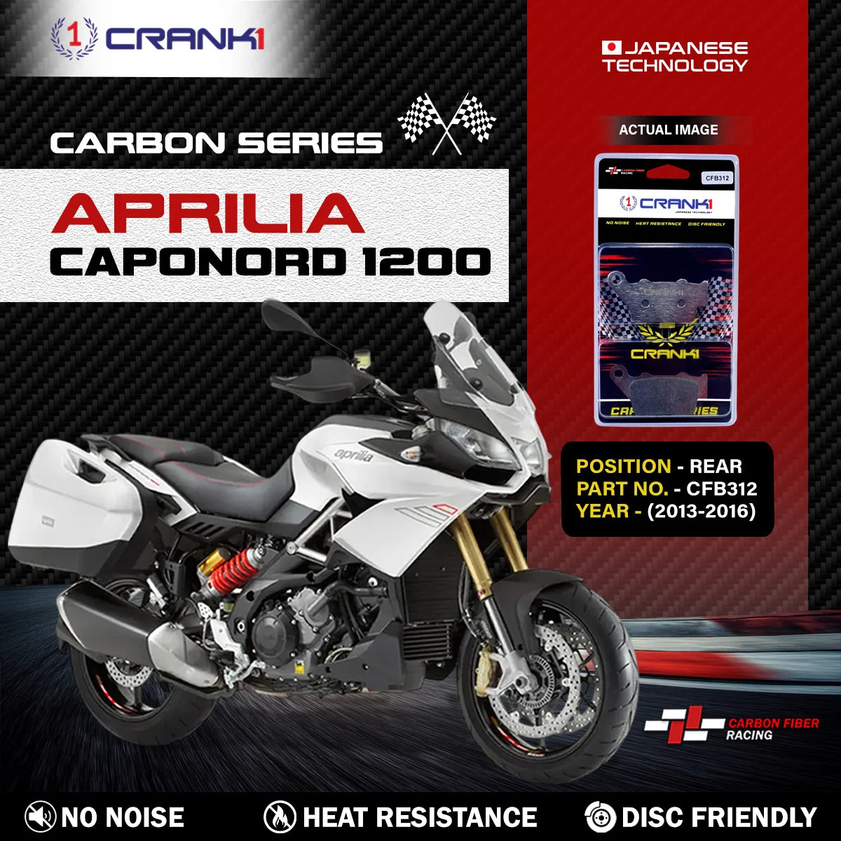 CRANK1 CFB312 carbon rear brake pads for Aprilia Caponord 1200 motorcycle