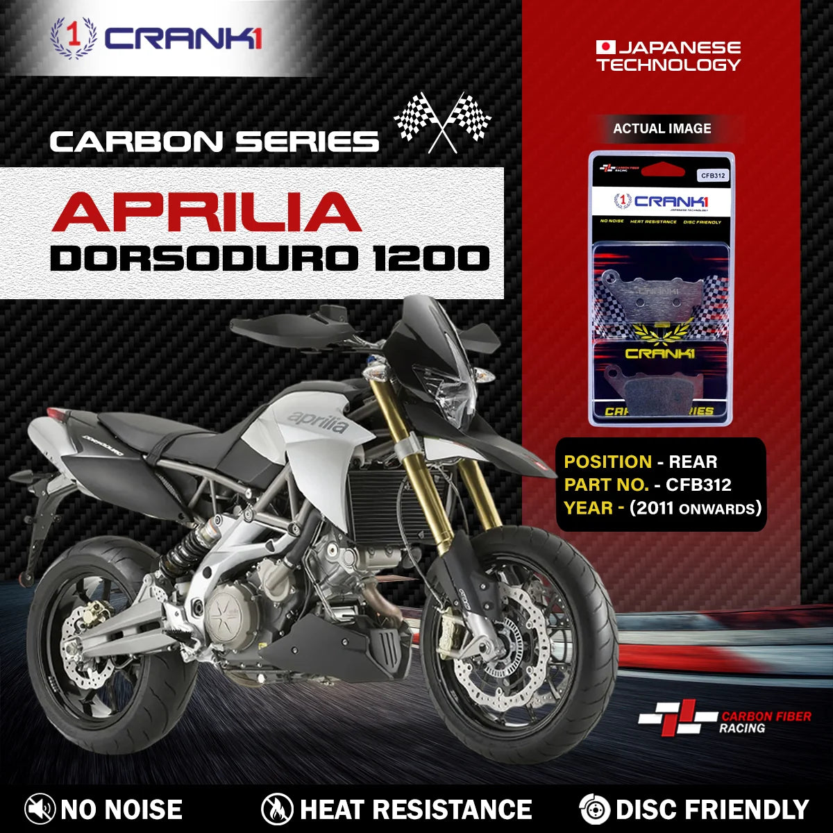 CRANK1 Carbon Rear Brake Pads CFB312 for Aprilia Dorsoduro 1200