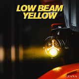 ZANA Universal DRL R-35 70W LED Motorcycle Fog Lights with Amber DRL, Yellow & White Beam Modes, Wiring Harness and Crash Guard Clamps | Legendary Custom