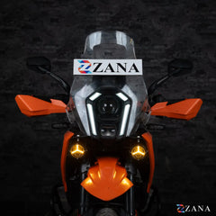 ZANA Universal DRL R-35 70W LED Motorcycle Fog Lights with Amber DRL, Yellow & White Beam Modes, Wiring Harness and Crash Guard Clamps | Legendary Custom