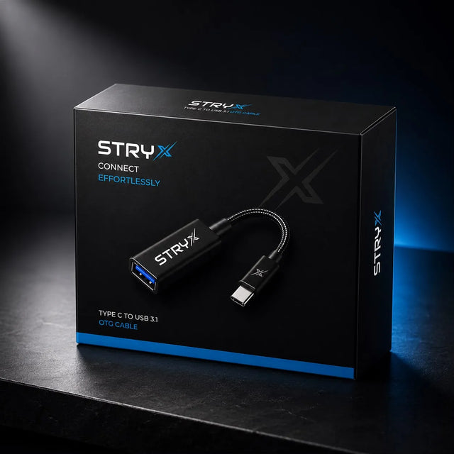 STRYX Type-C to USB 3.1 OTG Cable with CNC Aluminium Housing and Braided Cable for High-Speed 10Gbps Data Transfer