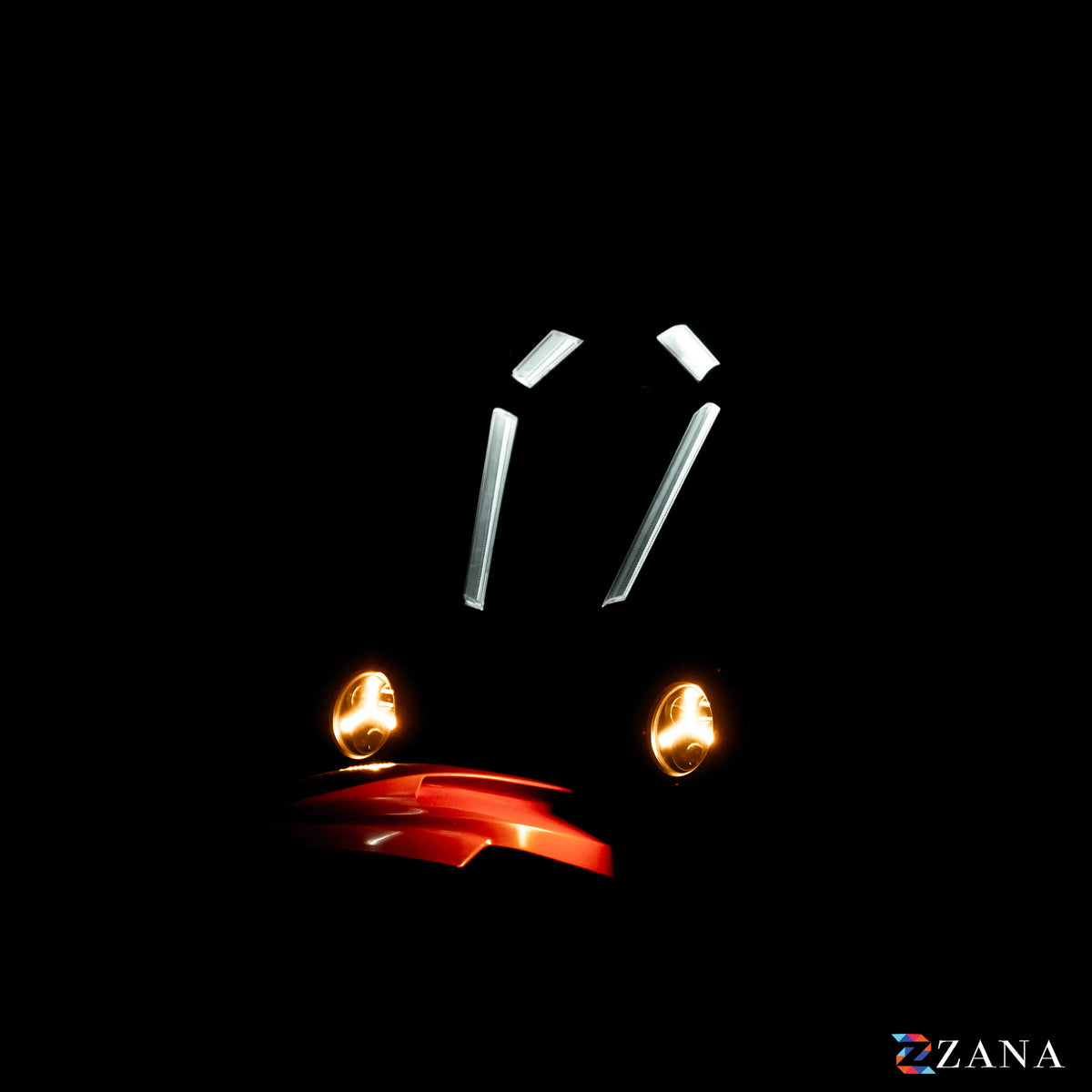 ZANA Universal DRL R-35 70W LED Motorcycle Fog Lights with Amber DRL, Yellow & White Beam Modes, Wiring Harness and Crash Guard Clamps | Legendary Custom