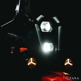 ZANA Universal DRL R-35 70W LED Motorcycle Fog Lights with Amber DRL, Yellow & White Beam Modes, Wiring Harness and Crash Guard Clamps | Legendary Custom