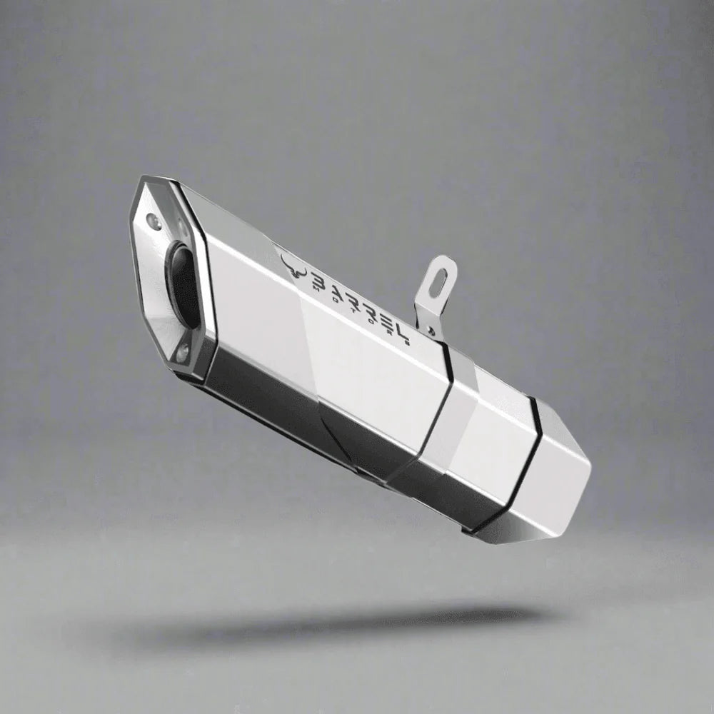 Barrel Rogue 2.0 exhaust for TVS Apache RR 310 BS4 BS6 with subheader pipe black and steel performance exhaust