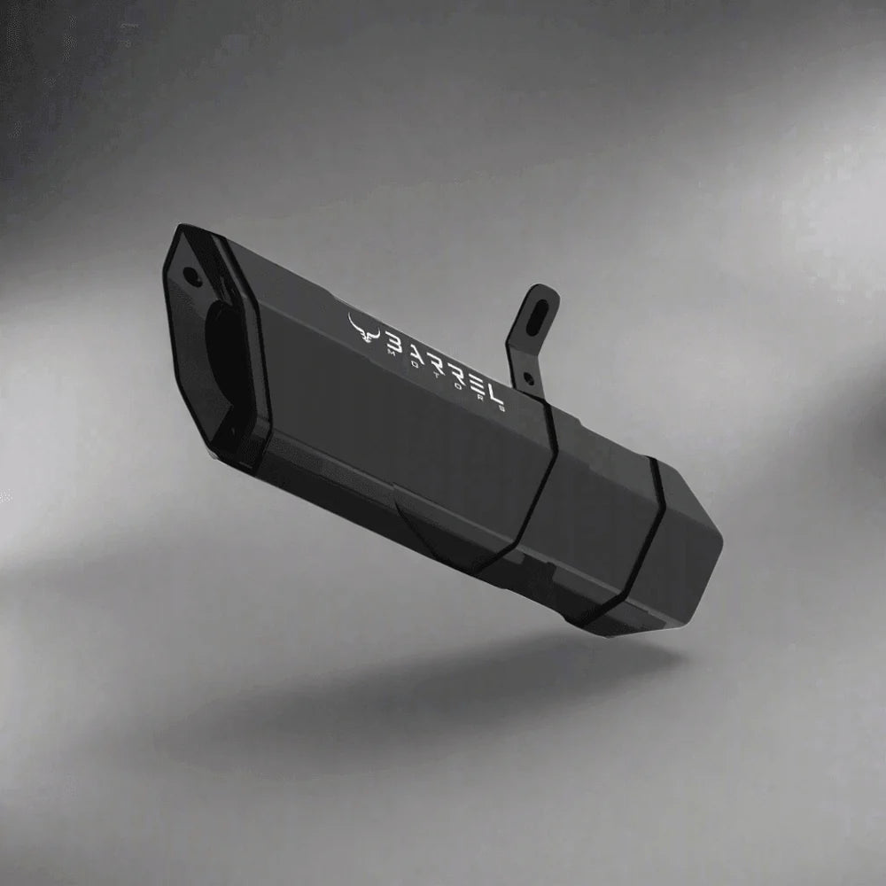 Barrel Rogue 2.0 exhaust for TVS Apache RR 310 BS4 BS6 with subheader pipe black and steel performance exhaust