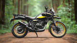 Rogue 2.0 stainless steel exhaust for Royal Enfield Himalayan 450 available in black and silver with decat pipe option