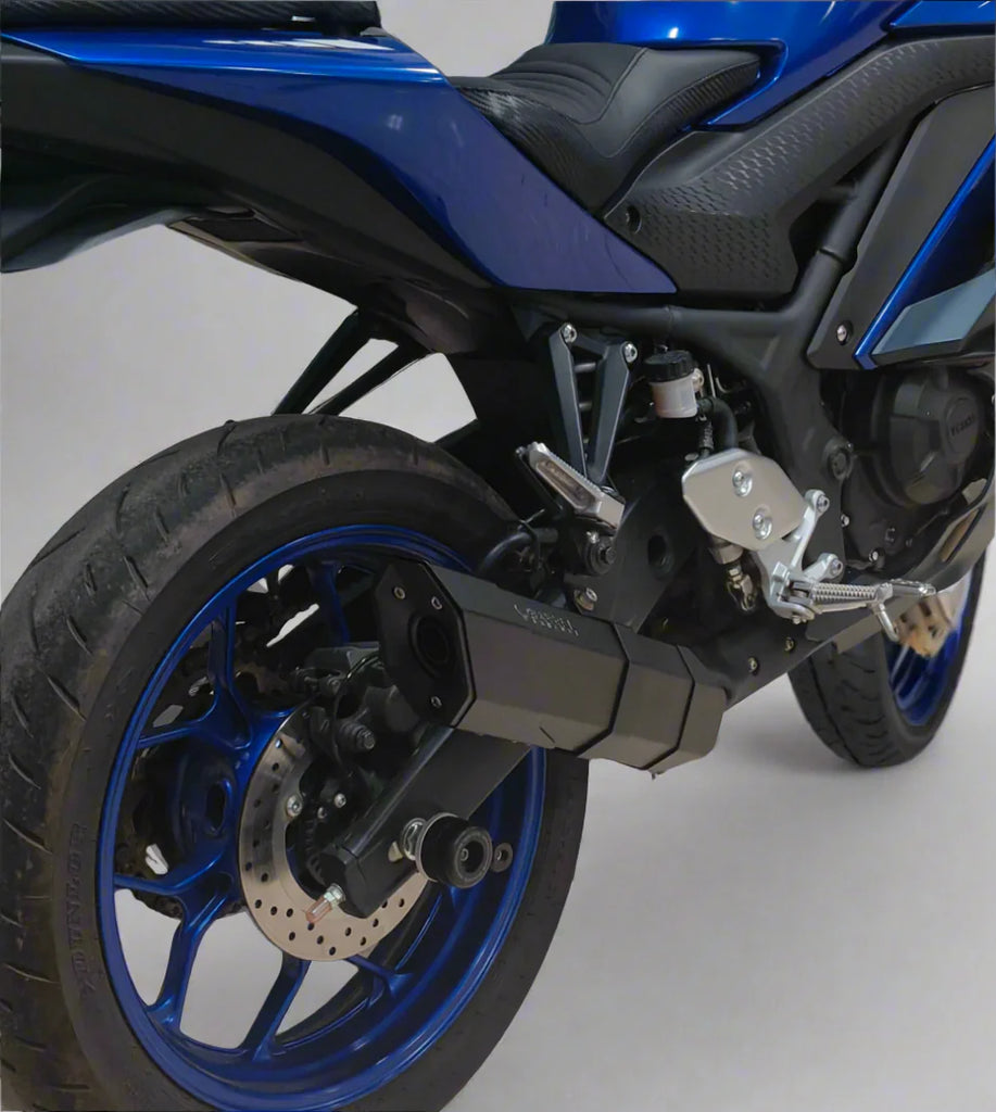 Barrel Rogue 2.0 exhaust Yamaha R3 with link pipe black and steel performance slip-on exhaust