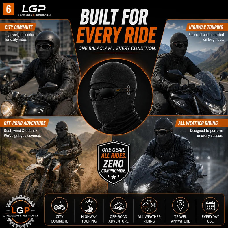 Main image: LGP Premium black balaclava with eyeglass slot
