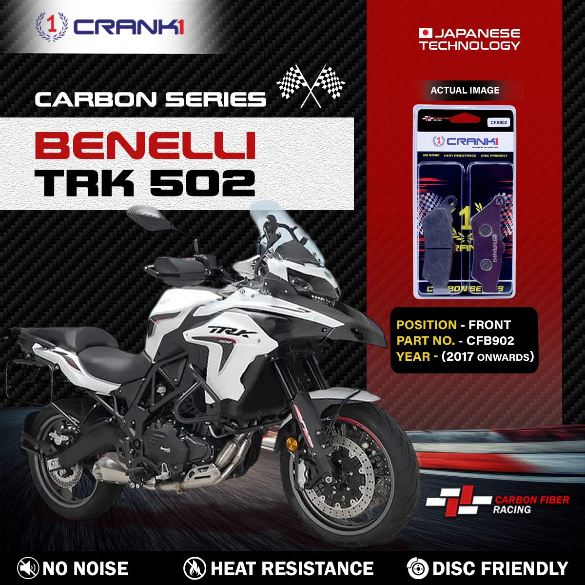 CRANK1 CFB902 carbon front brake pads for Benelli TRK 502