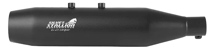 Silver Stallion Shorty Performance Exhaust for Royal Enfield Hunter 350 dual tone black matte silver brushed