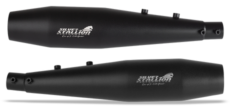 Silver Stallion performance exhaust installed on Royal Enfield Interceptor 650 available in silver black matte and brushed finish