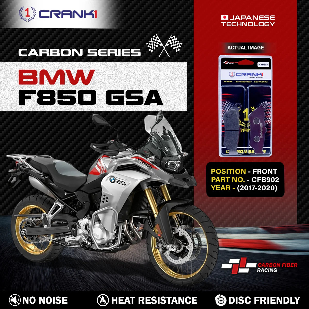 CRANK1 CFB902 carbon front brake pads for BMW F850 GSA 2017-2020
