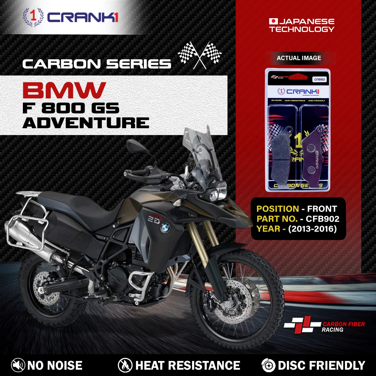 CRANK1 CFB902 carbon front brake pads for BMW F 800 GS Adventure 2013-2016