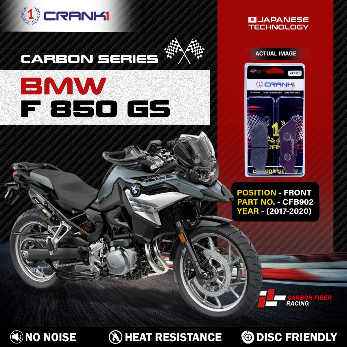 CRANK1 CFB902 carbon front brake pads for BMW F 850 GS 2017-2020