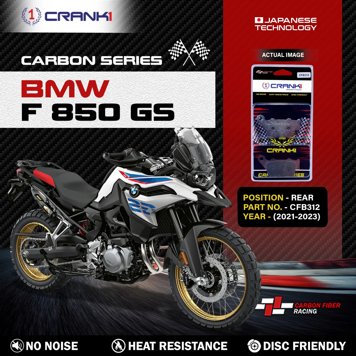 CRANK1 Carbon Brake Pads for BMW F 850 GS 2021-2023 Rear CFB312