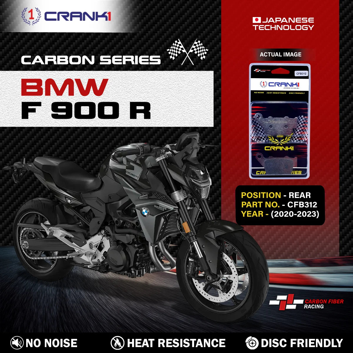 CRANK1 Carbon Brake Pads For BMW F 900 R 2020-2023 Rear CFB312