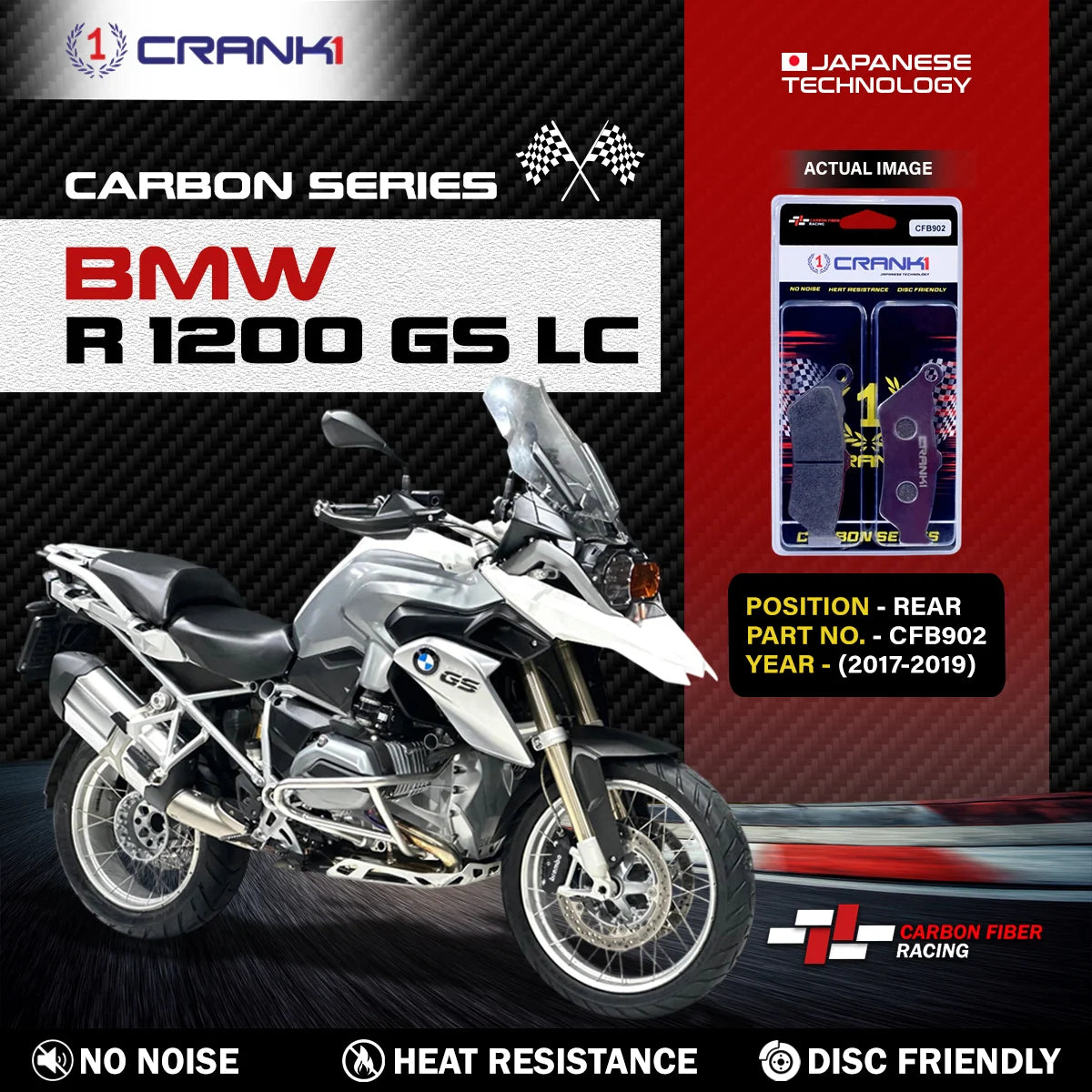 CRANK1 CFB902 carbon rear brake pads for BMW R 1200 GS LC 2017-2019