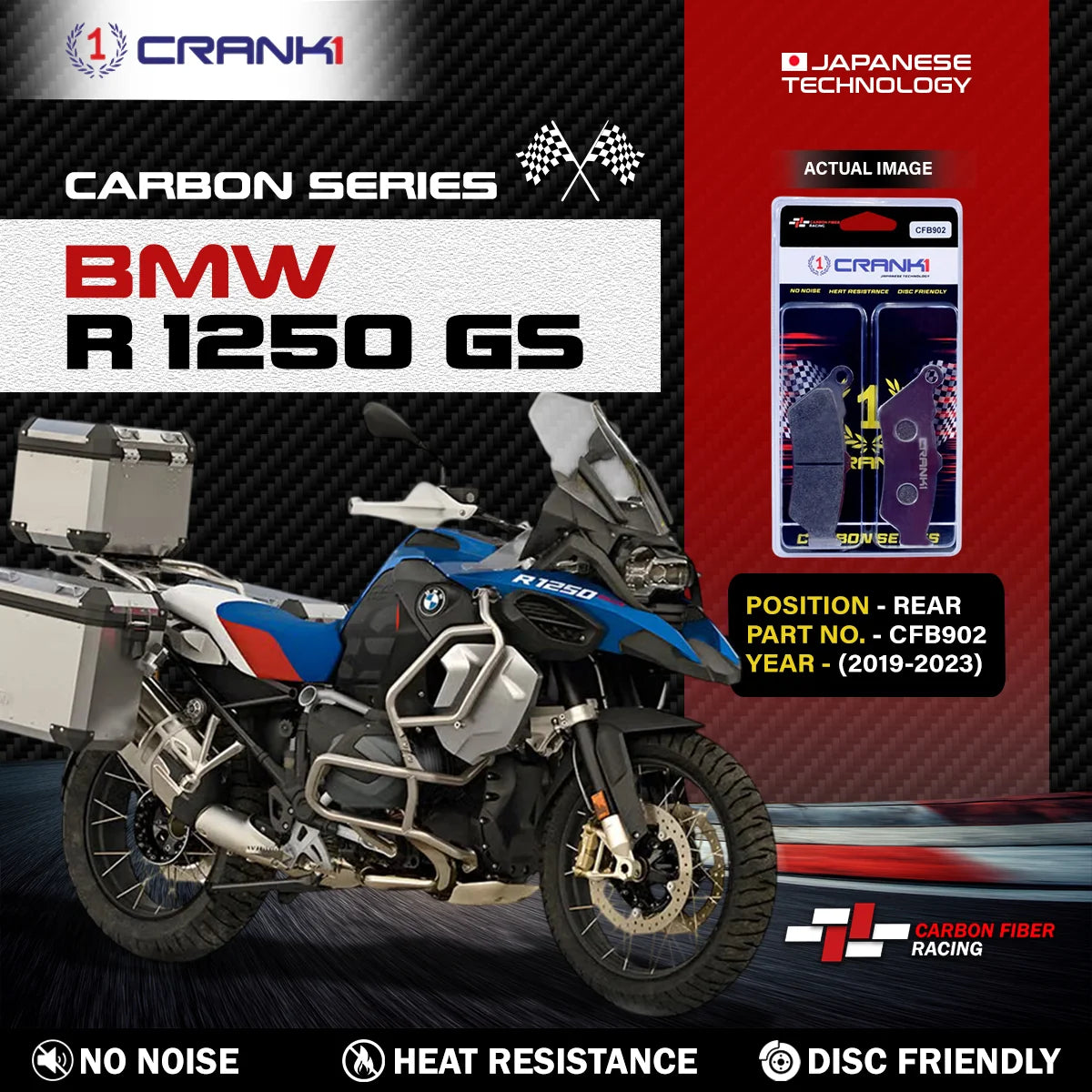CRANK1 CFB902 carbon rear brake pads for BMW R 1250 GS 2019-2023