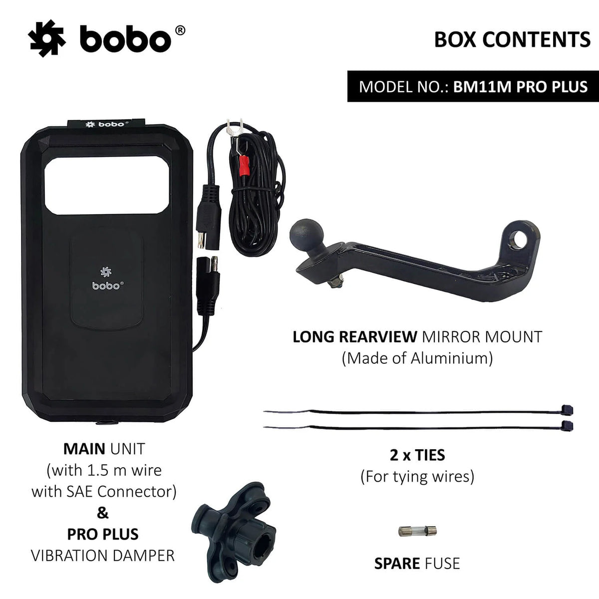 BOBO BM11H PRO PLUS Waterproof Motorcycle Phone Holder with 15W Wireless Charging and PRO PLUS Vibration Damper