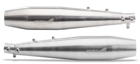 Silver Stallion performance exhaust installed on Royal Enfield Interceptor 650 available in silver black matte and brushed finish