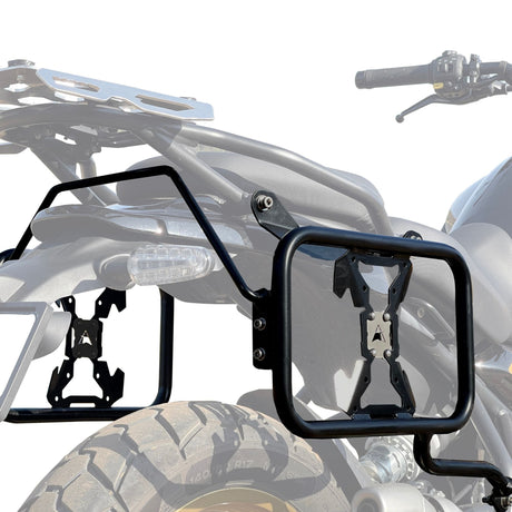 Auto Engina Pannier and Saddle Stay installed on Royal Enfield Himalayan 450 for hard panniers and soft luggage support