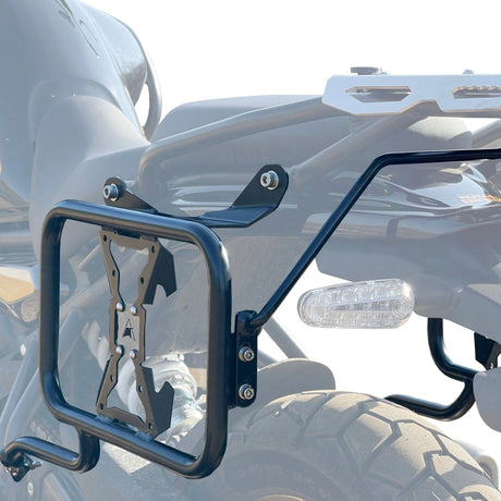 Auto Engina Pannier and Saddle Stay installed on Royal Enfield Himalayan 450 for hard panniers and soft luggage support