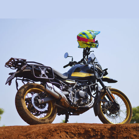 Auto Engina Pannier and Saddle Stay installed on Royal Enfield Himalayan 450 for hard panniers and soft luggage support