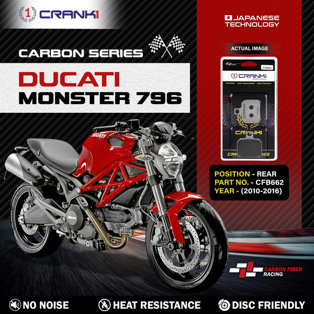CRANK1 CFB662 carbon rear brake pads for Ducati Monster 796 2010-2016