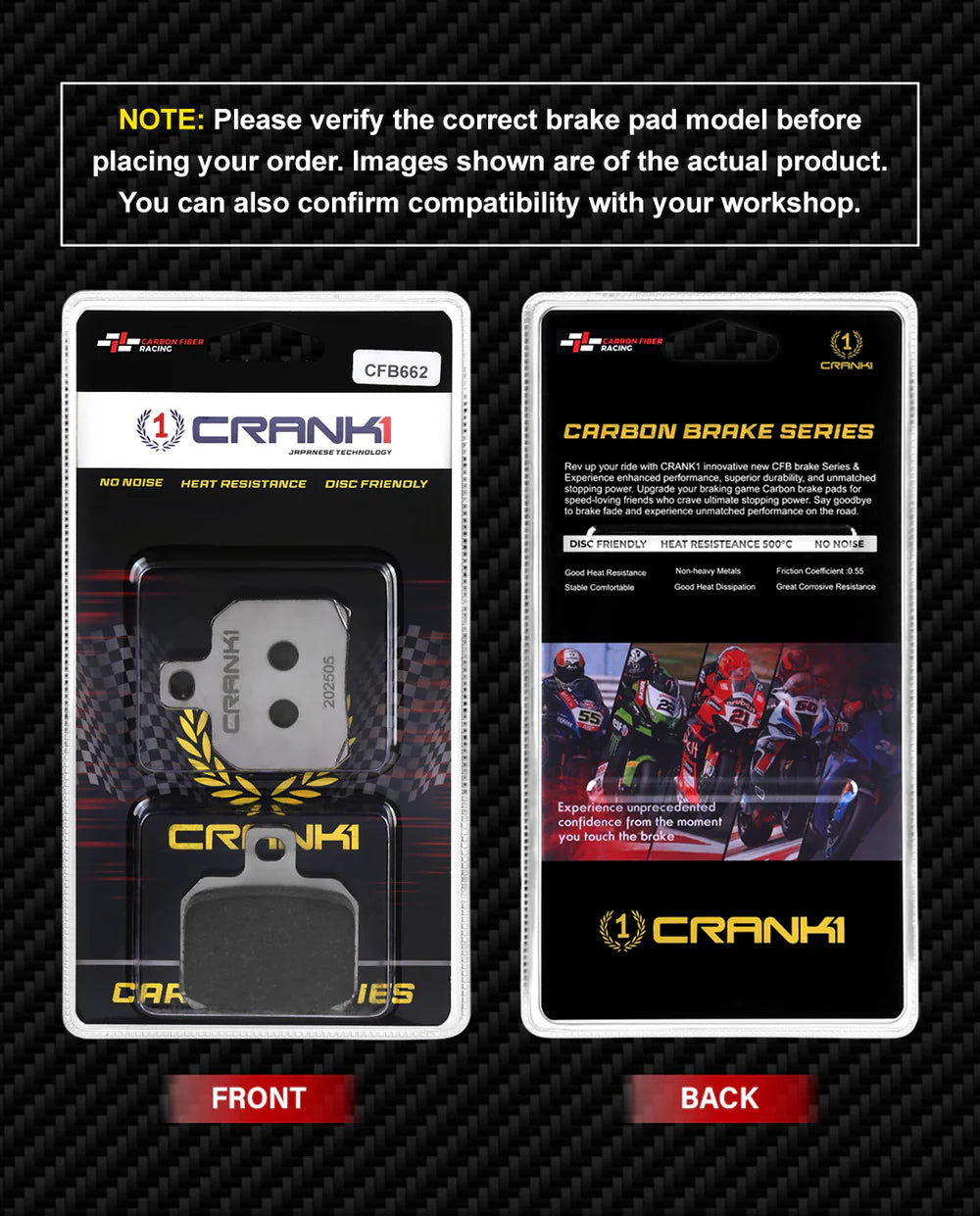 CRANK1 Carbon Rear Brake Pads CFB662 for Ducati Streetfighter V4 (2020–2022)