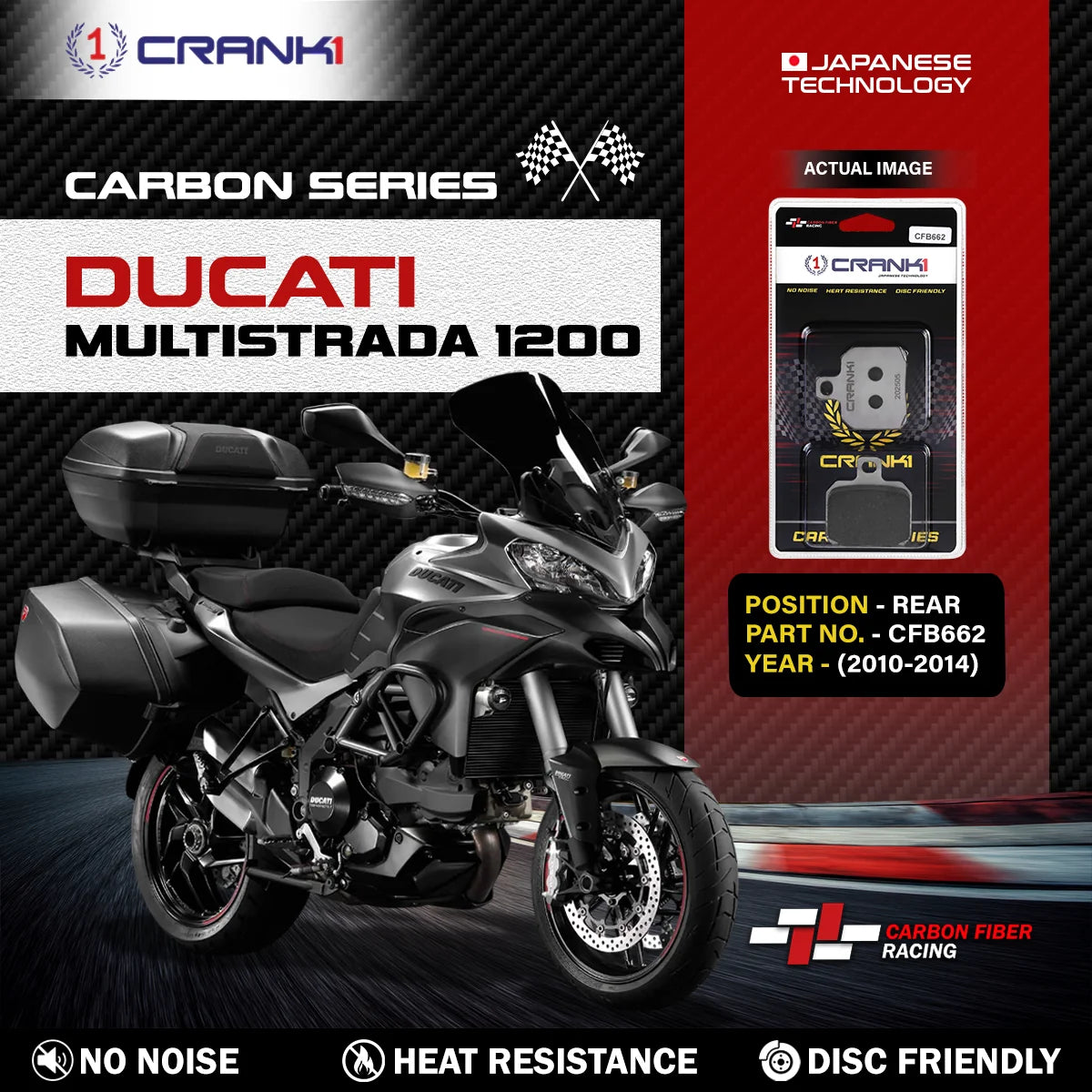 CRANK1 CFB662 carbon rear brake pads for Ducati Multistrada 1200 2010-2014