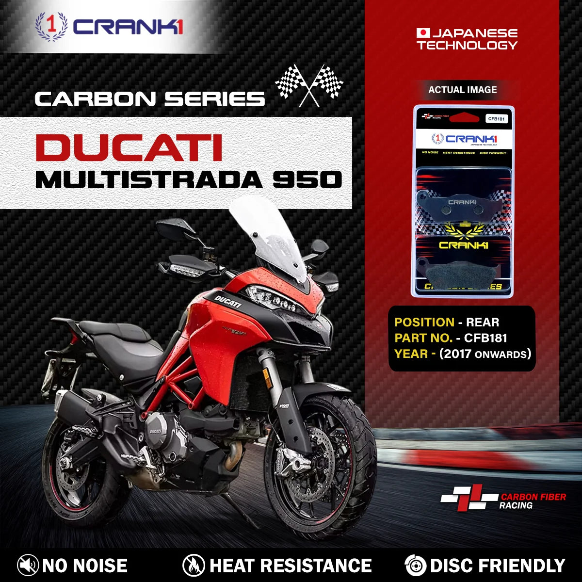 CRANK1 CFB181 rear carbon brake pads for Ducati Multistrada 950 2017+