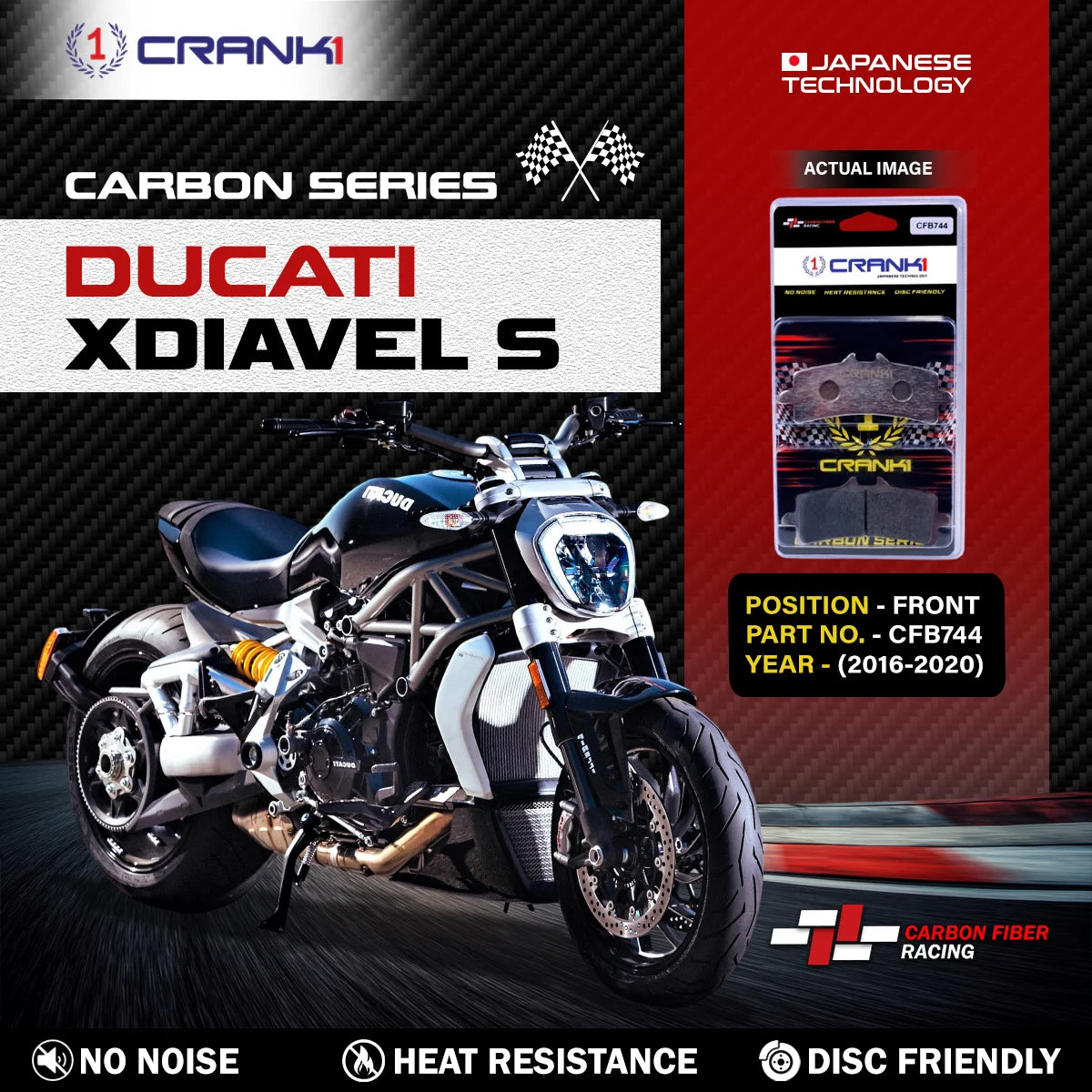 CRANK1 CFB744 carbon front brake pads for Ducati XDiavel S 2016-2020