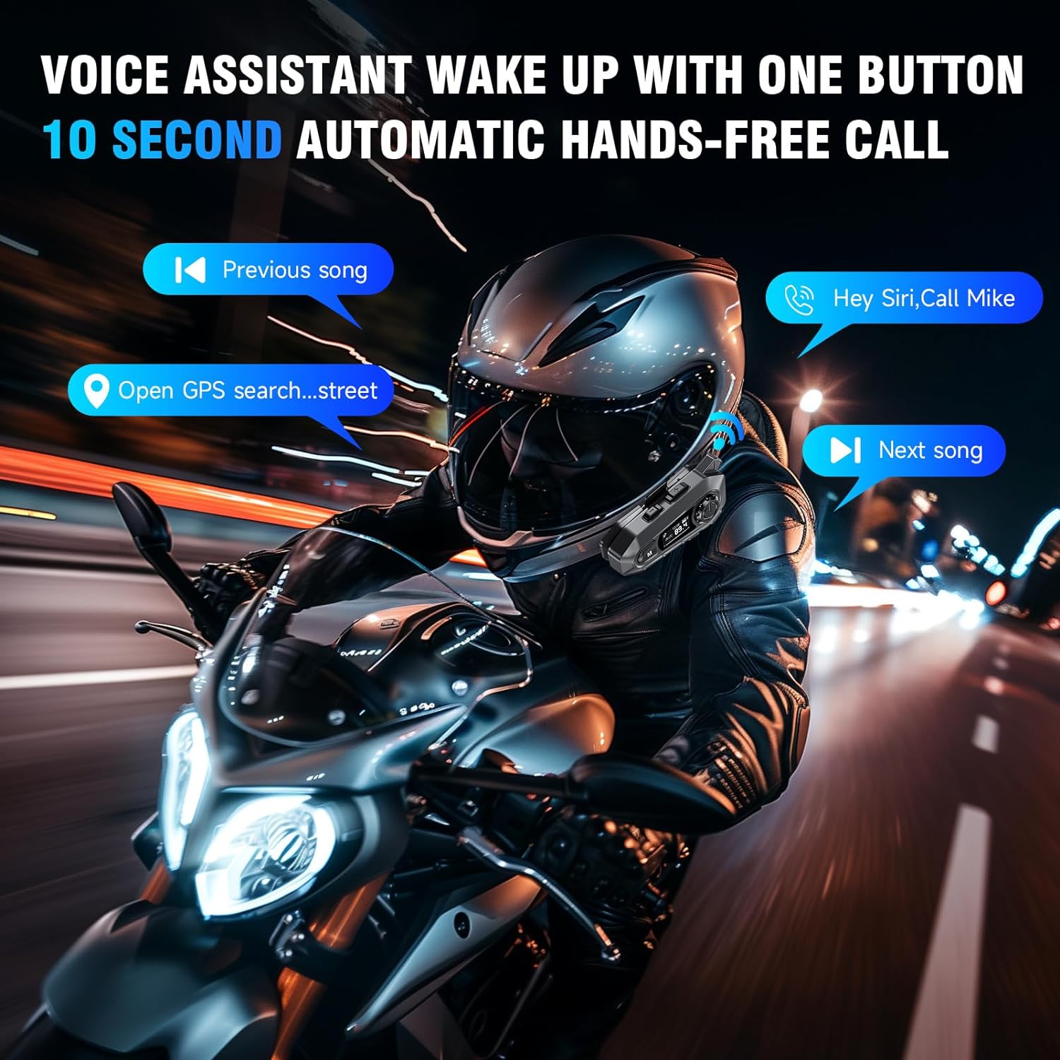 EDYELL A1 Motorcycle Bluetooth Headset Black Color