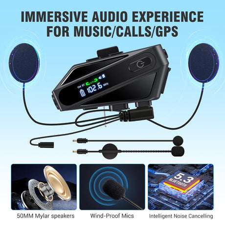 EDYELL C6 Motorcycle Bluetooth Headset V5.3 – Dual Earphones