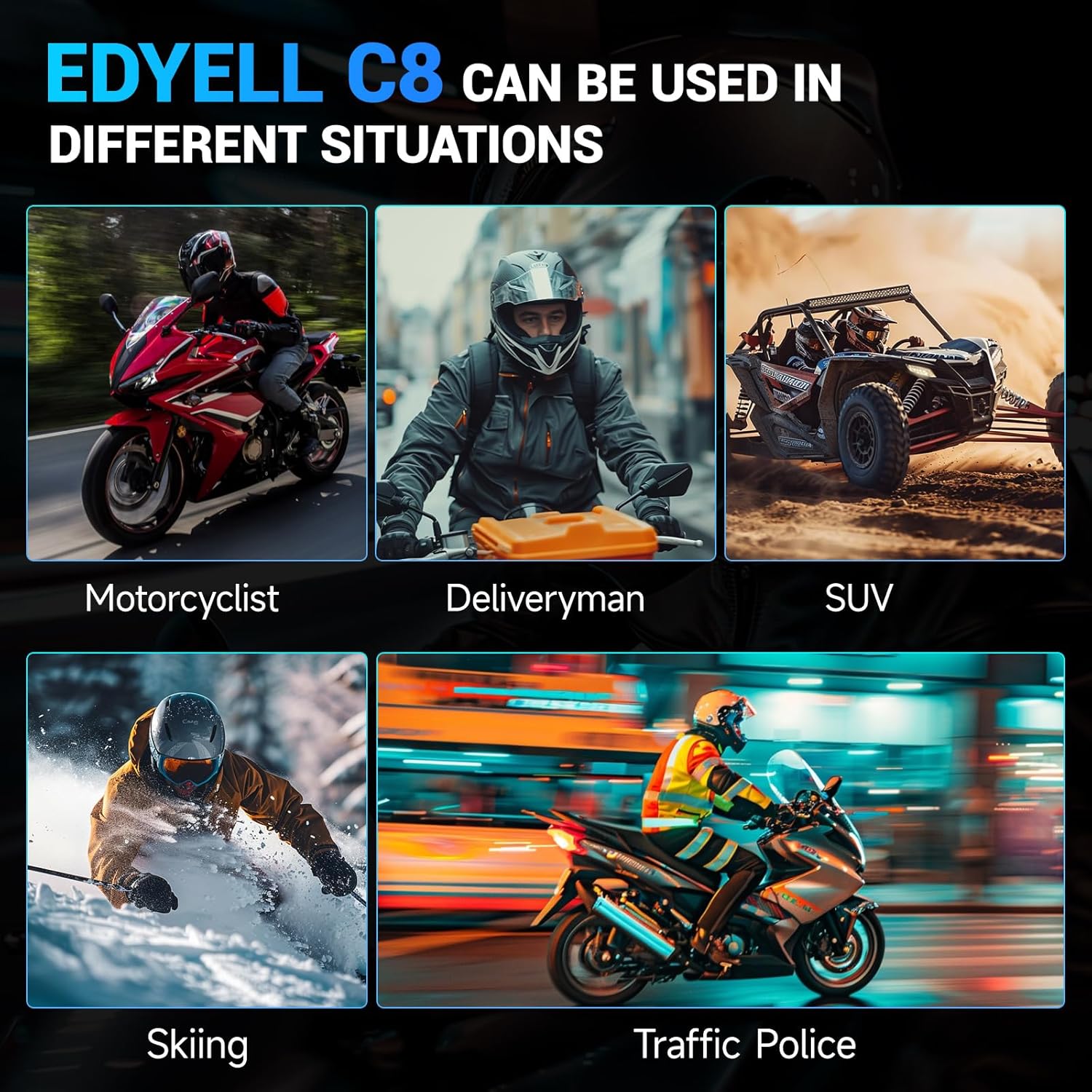 EDYELL C8 Motorcycle Bluetooth Headset Black