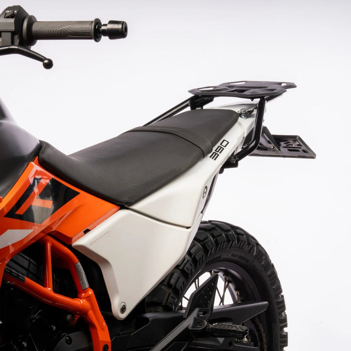 Auto Engina Top Rack and Aluminium Rack Plate for 2026 KTM 390 Enduro R in Gloss Black for carrying soft luggage and tail bags