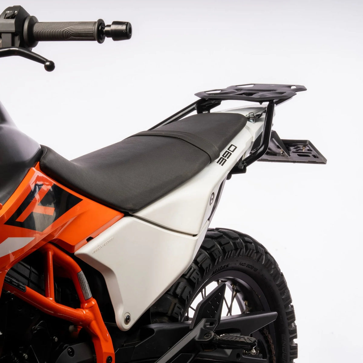 Auto Engina Saddle Stay and Grab Bar for 2026 KTM 390 Enduro R in Gloss Black with soft luggage and saddle bag support