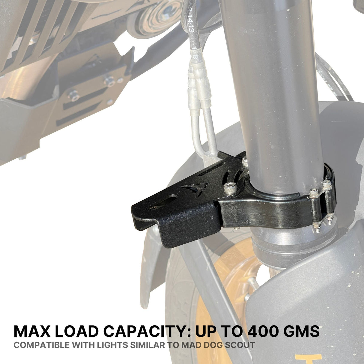 Auto Engina Fog Light Clamp mounted on Royal Enfield Himalayan 450 for secure auxiliary fog lamp installation