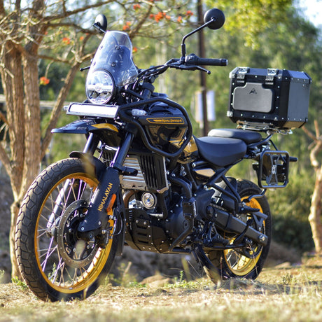 Auto Engina Fog Light Clamp mounted on Royal Enfield Himalayan 450 for secure auxiliary fog lamp installation