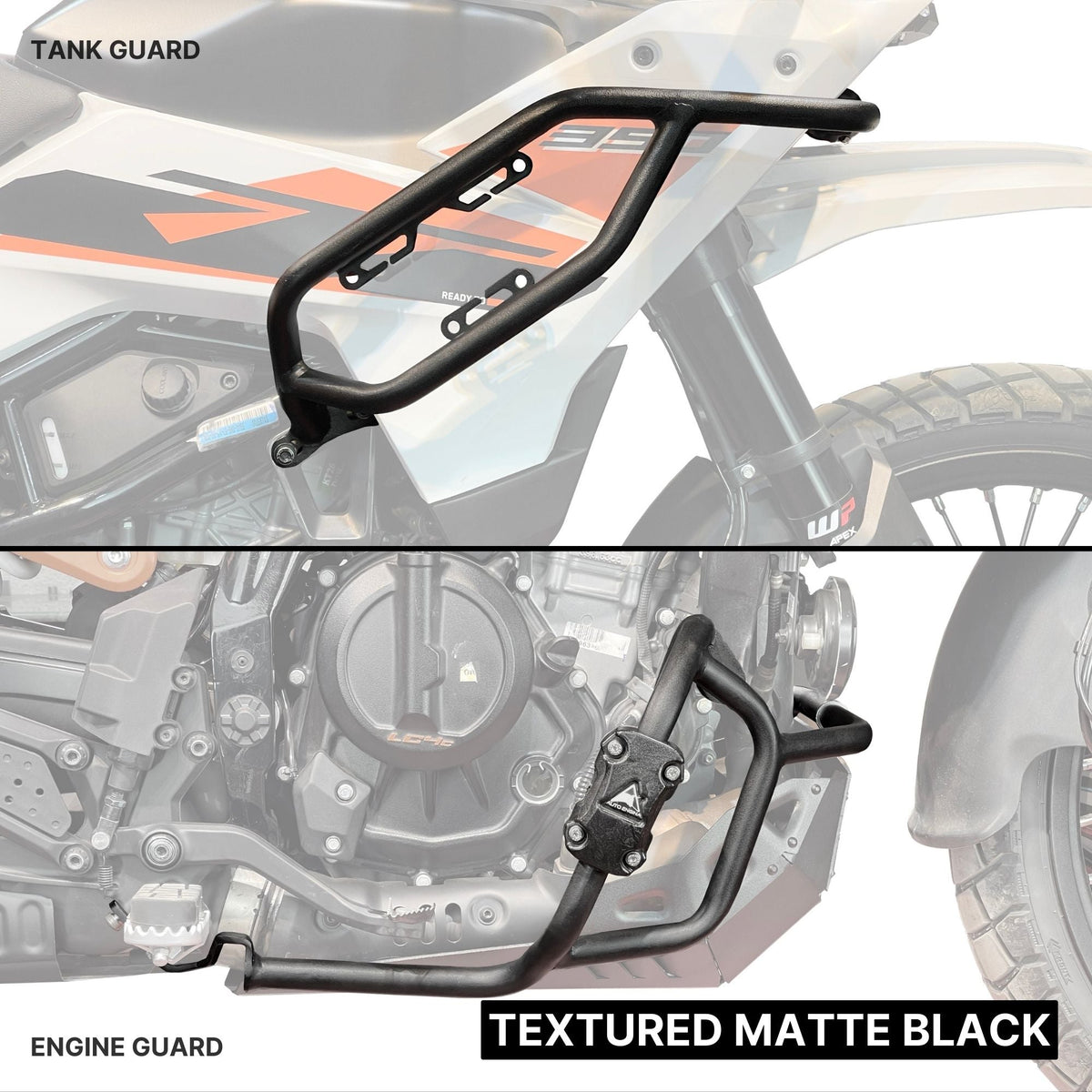 Auto Engina Textured Matte Black Crash Guard for 2025 KTM 390 Adventure R X S with Tank and Engine Protection