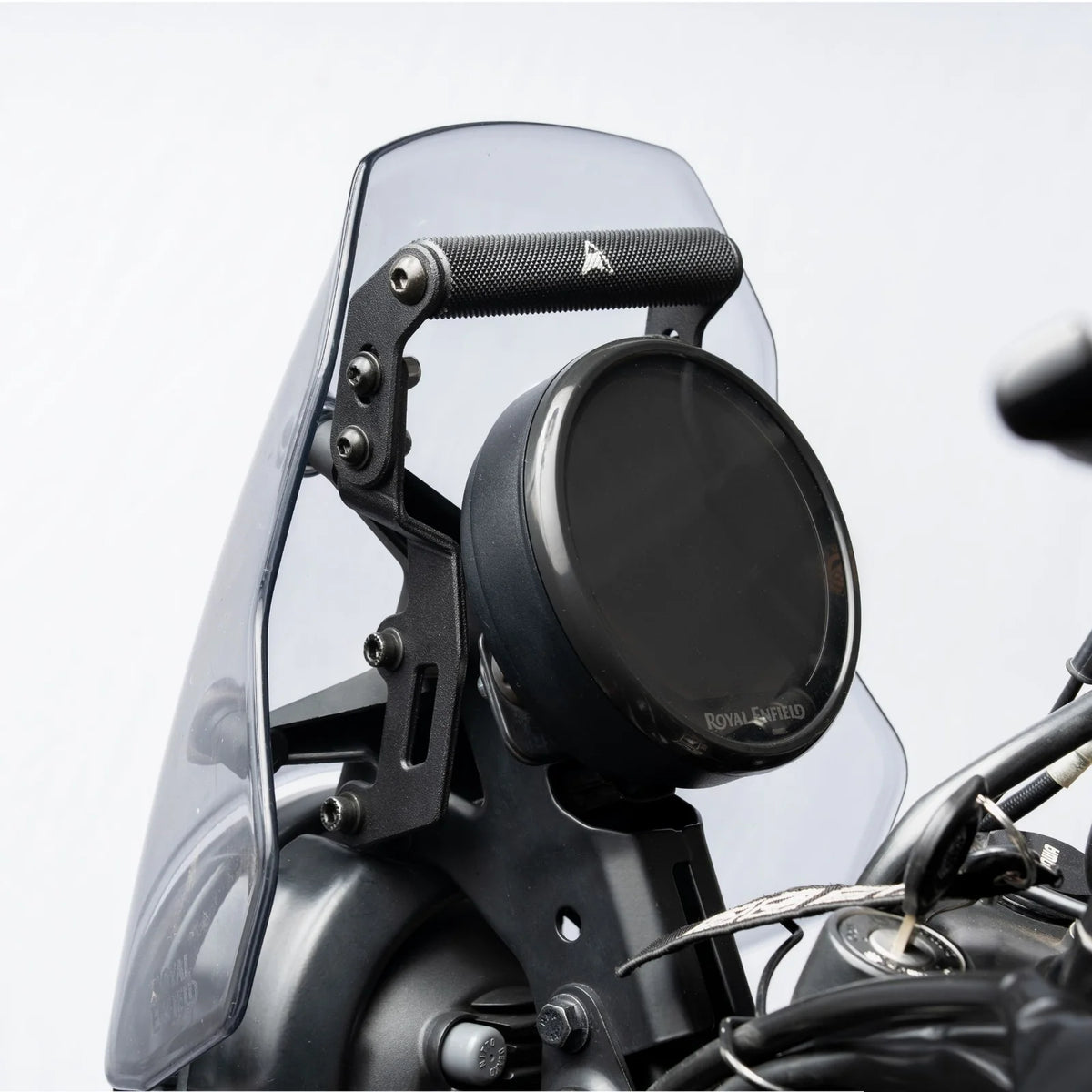 Auto Engina Adjustable GPS Mount installed on Royal Enfield Himalayan 450 motorcycle cockpit